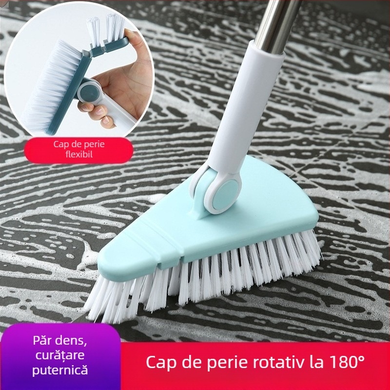 ♡ Perie triunghiulară pentru podea, perie cu peri duri cu mâner lung, perie pentru colțuri, perie pentru gresie și faianță, perie pentru curățarea băii, perie pentru toaletă, perie pentru podea