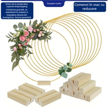 Inel de fier pentru coroană cu bază din lemn, coroană DIY, ornamente de nuntă pentru birou, în stoc, etichetare pentru păr de zi