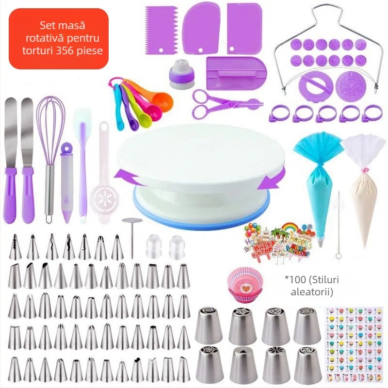 Masă de decorat tort carusel transfrontalieră cu 137 de piese, instrumente de copt în stil nordic, potrivite pentru kit de decorare a torturilor
