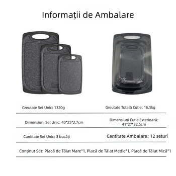 Tocătoare din imitație de marmură din plastic PP, set de trei piese, tocătoare de bucătărie și tocătoare de carne