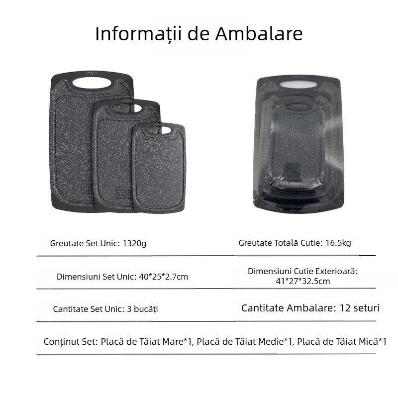 Tocătoare din imitație de marmură din plastic PP, set de trei piese, tocătoare de bucătărie și tocătoare de carne