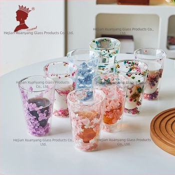 Sticlă dublă cu strat dublu, cu ridicata, Internet, celebrități, fete, cană de suc de uz casnic, cu conținut ridicat de borosilicat, izolație termică, floare reală, sticlă dublă cu strat dublu