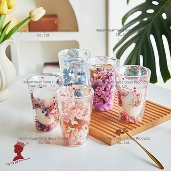 Sticlă dublă cu strat dublu, cu ridicata, Internet, celebrități, fete, cană de suc de uz casnic, cu conținut ridicat de borosilicat, izolație termică, floare reală, sticlă dublă cu strat dublu