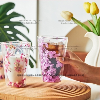 Sticlă dublă cu strat dublu, cu ridicata, Internet, celebrități, fete, cană de suc de uz casnic, cu conținut ridicat de borosilicat, izolație termică, floare reală, sticlă dublă cu strat dublu