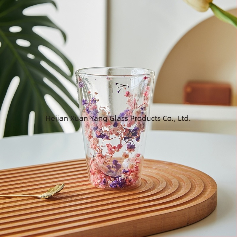 Sticlă dublă cu strat dublu, cu ridicata, Internet, celebrități, fete, cană de suc de uz casnic, cu conținut ridicat de borosilicat, izolație termică, floare reală, sticlă dublă cu strat dublu