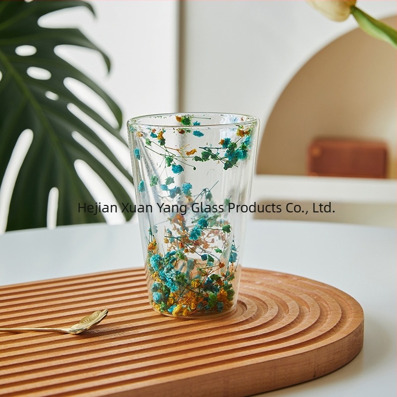 Sticlă dublă cu strat dublu, cu ridicata, Internet, celebrități, fete, cană de suc de uz casnic, cu conținut ridicat de borosilicat, izolație termică, floare reală, sticlă dublă cu strat dublu