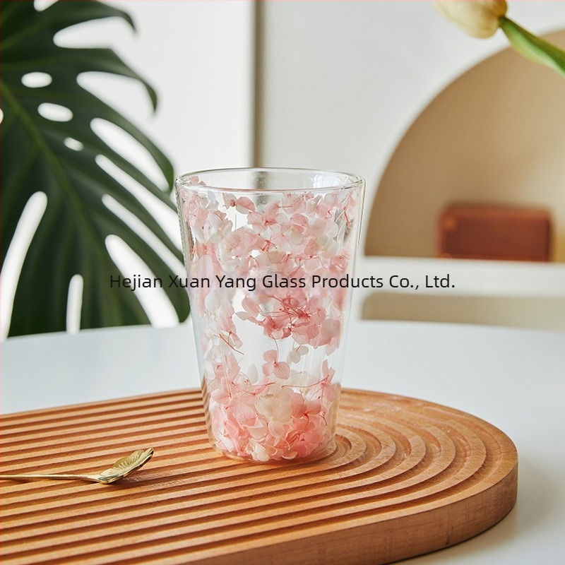 Sticlă dublă cu strat dublu, cu ridicata, Internet, celebrități, fete, cană de suc de uz casnic, cu conținut ridicat de borosilicat, izolație termică, floare reală, sticlă dublă cu strat dublu