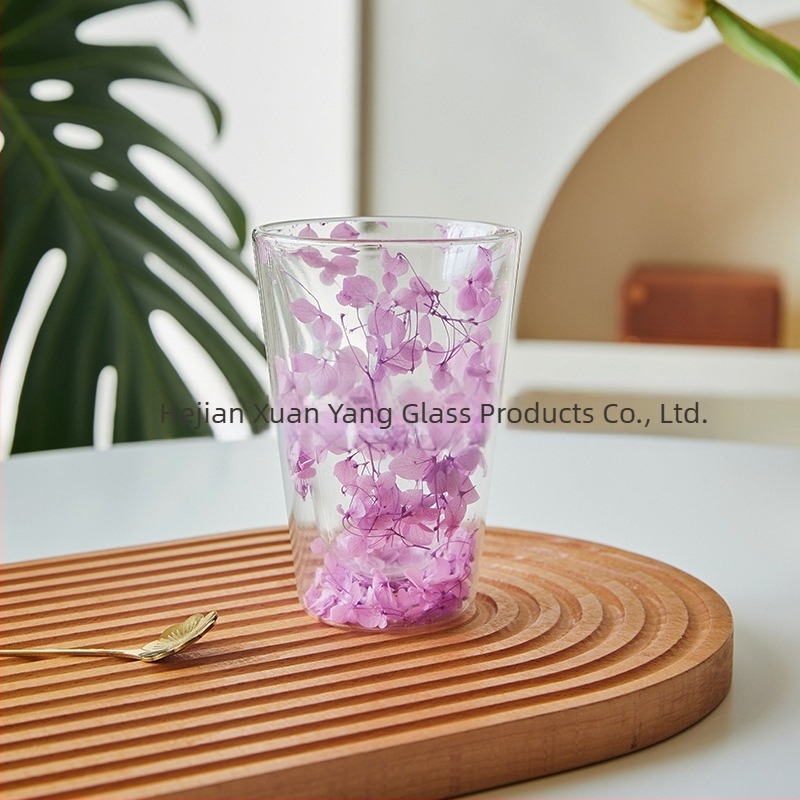 Sticlă dublă cu strat dublu, cu ridicata, Internet, celebrități, fete, cană de suc de uz casnic, cu conținut ridicat de borosilicat, izolație termică, floare reală, sticlă dublă cu strat dublu