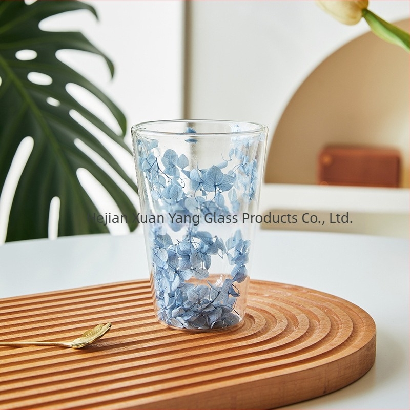 Sticlă dublă cu strat dublu, cu ridicata, Internet, celebrități, fete, cană de suc de uz casnic, cu conținut ridicat de borosilicat, izolație termică, floare reală, sticlă dublă cu strat dublu