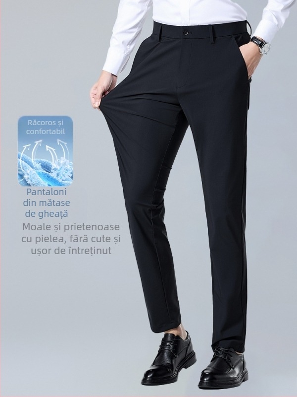 Pantaloni de mătase de gheață DP de înaltă elasticitate, fără călcare, pentru bărbați, verticali, anti-rid, pantaloni pentru bărbați, pantaloni casual stretch, rochie profesională
