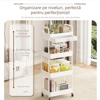 Suport de depozitare mobil multistrat pentru bucătărie, cu distanță mare, suport universal pentru depozitare cu roți, suport pentru depozitarea gustărilor în sufragerie, cărucior