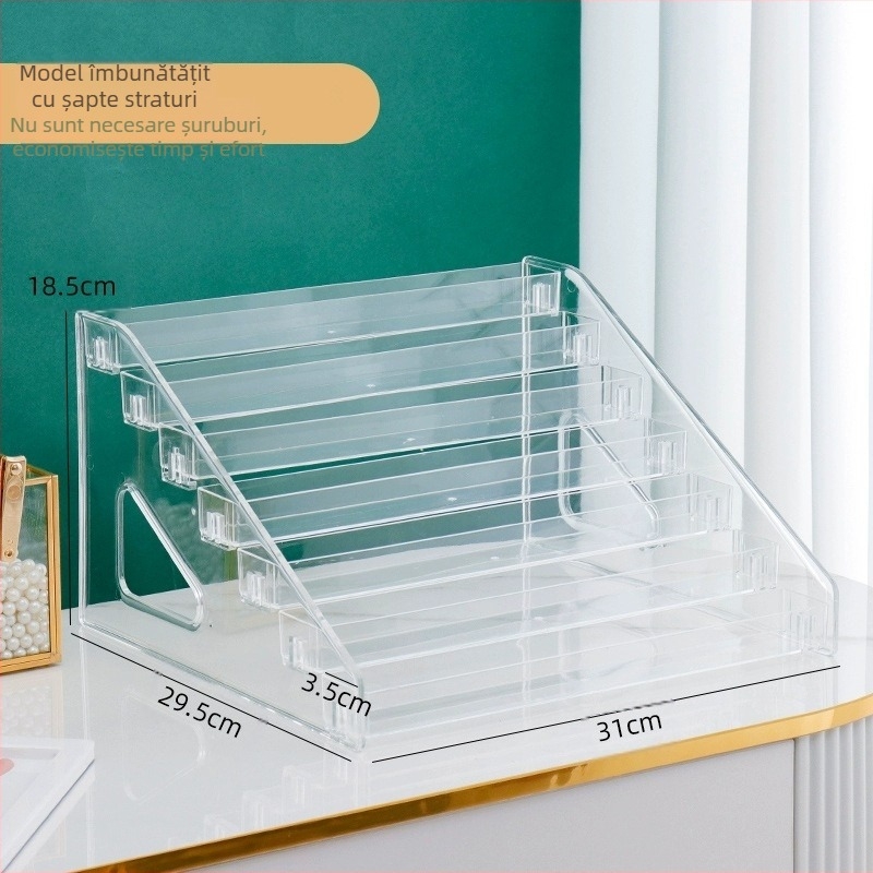 Raft de depozitare pentru fard de pleoape în trepte, suport transparent stratificat pentru depozitarea cosmeticelor, cutie de toaletă, raft pentru parfum și lac de unghii