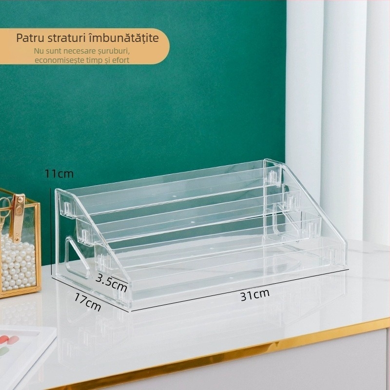 Raft de depozitare pentru fard de pleoape în trepte, suport transparent stratificat pentru depozitarea cosmeticelor, cutie de toaletă, raft pentru parfum și lac de unghii