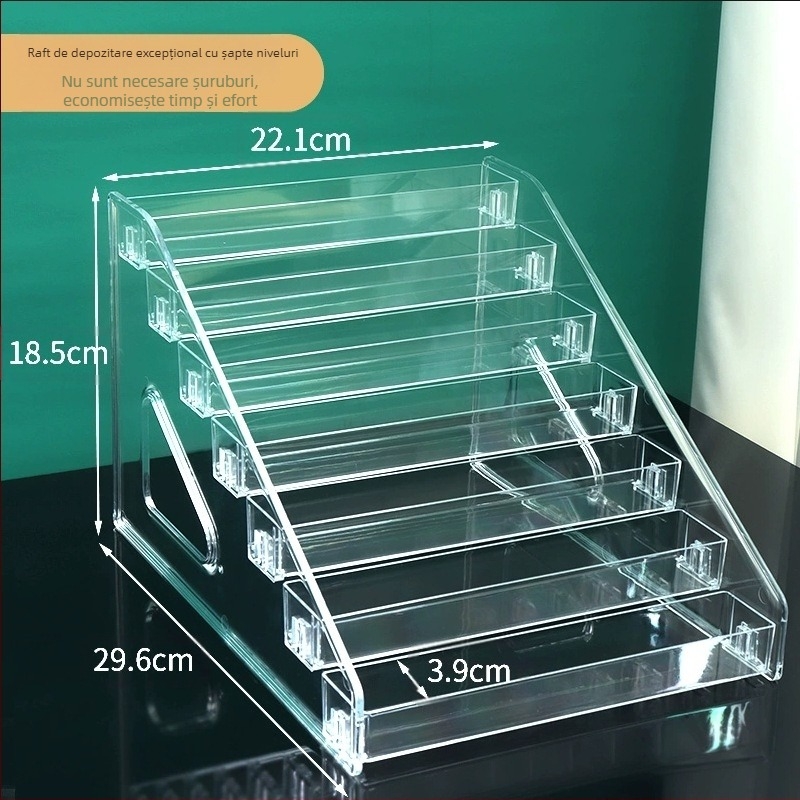 Raft de depozitare pentru fard de pleoape în trepte, suport transparent stratificat pentru depozitarea cosmeticelor, cutie de toaletă, raft pentru parfum și lac de unghii