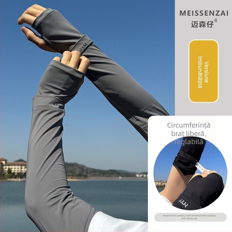 Manșoane de protecție solară pentru bărbați vara, mâneci largi din mătase de gheață de dimensiuni mari pentru acoperirea brațelor, mâneci de gheață, mâneci de pescuit, mănuși de șoferi