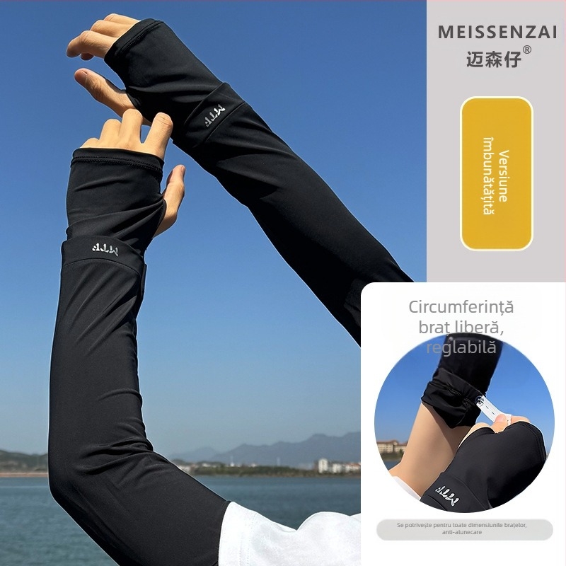 Manșoane de protecție solară pentru bărbați vara, mâneci largi din mătase de gheață de dimensiuni mari pentru acoperirea brațelor, mâneci de gheață, mâneci de pescuit, mănuși de șoferi