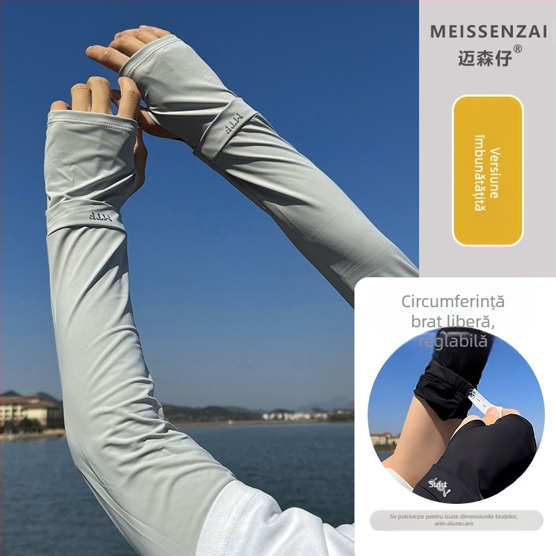 Manșoane de protecție solară pentru bărbați vara, mâneci largi din mătase de gheață de dimensiuni mari pentru acoperirea brațelor, mâneci de gheață, mâneci de pescuit, mănuși de șoferi
