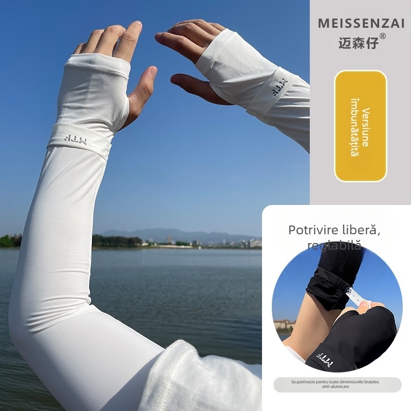 Manșoane de protecție solară pentru bărbați vara, mâneci largi din mătase de gheață de dimensiuni mari pentru acoperirea brațelor, mâneci de gheață, mâneci de pescuit, mănuși de șoferi
