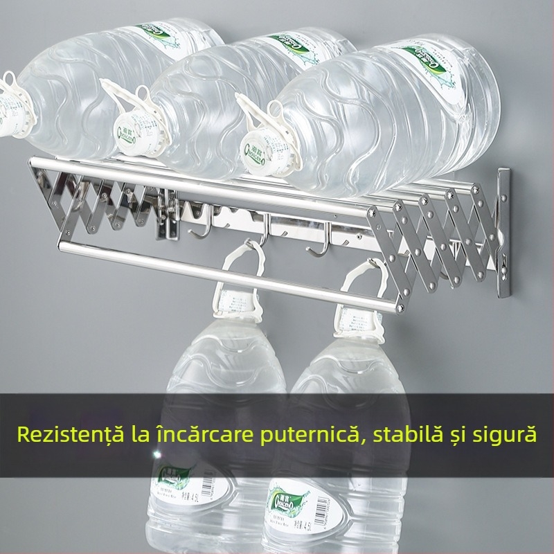 Suport retractabil pentru prosoape din oțel inoxidabil, fără perforare, balcon, uscător de haine, baie, suport pliabil pentru prosoape, extensibil