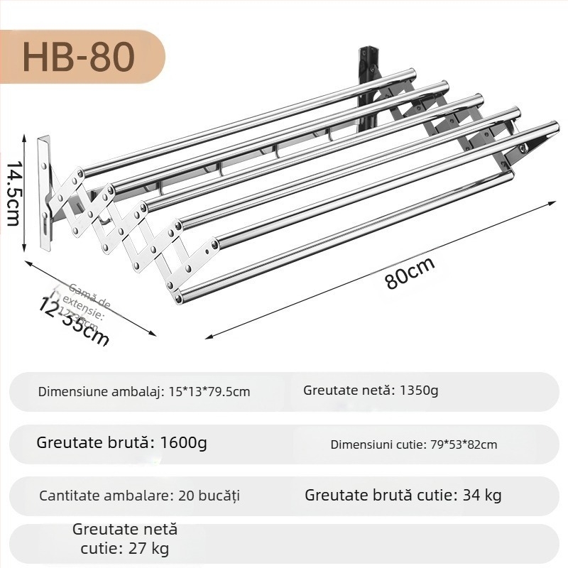 Suport retractabil pentru prosoape din oțel inoxidabil, fără perforare, balcon, uscător de haine, baie, suport pliabil pentru prosoape, extensibil