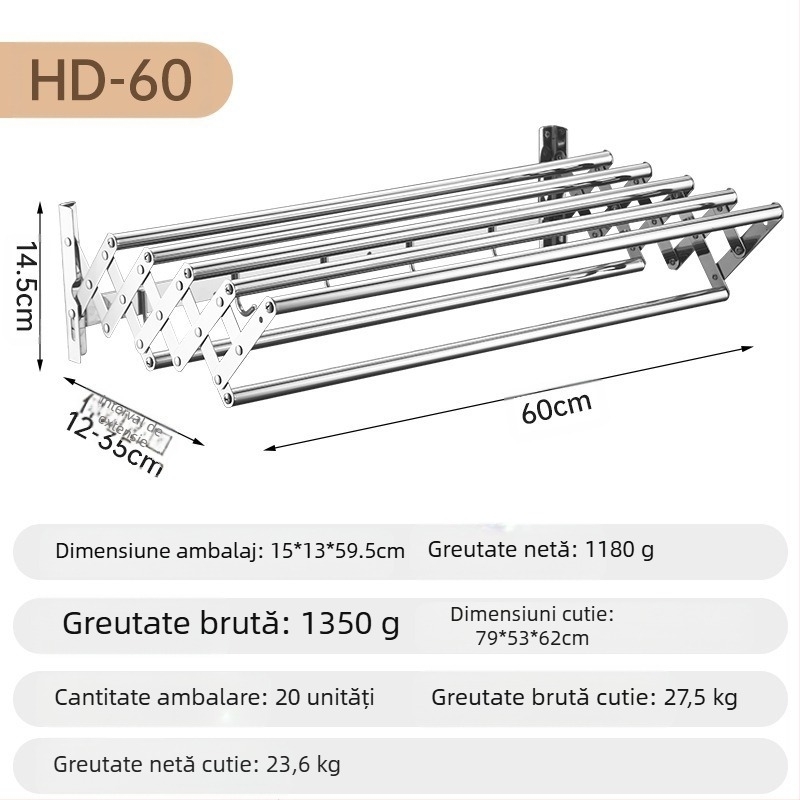 Suport retractabil pentru prosoape din oțel inoxidabil, fără perforare, balcon, uscător de haine, baie, suport pliabil pentru prosoape, extensibil