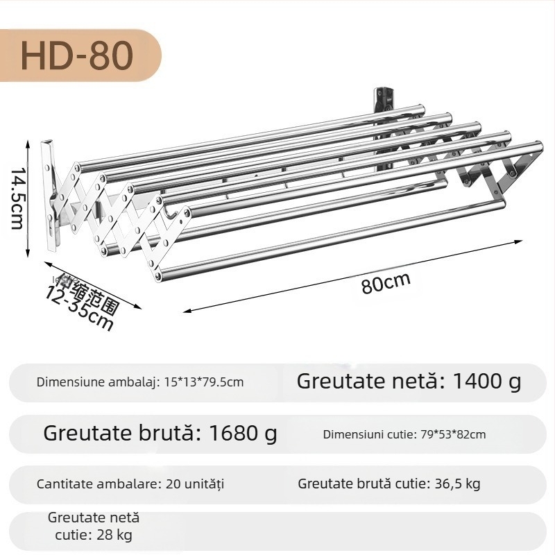 Suport retractabil pentru prosoape din oțel inoxidabil, fără perforare, balcon, uscător de haine, baie, suport pliabil pentru prosoape, extensibil