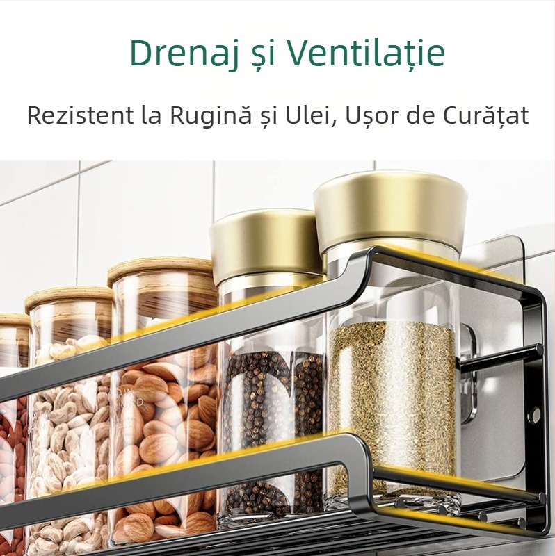 Suport de depozitare a condimentelor de bucătărie, montat pe perete, fără perforații, pentru dulap, suport pentru condimente, suport multifuncțional pentru sticle de condimente