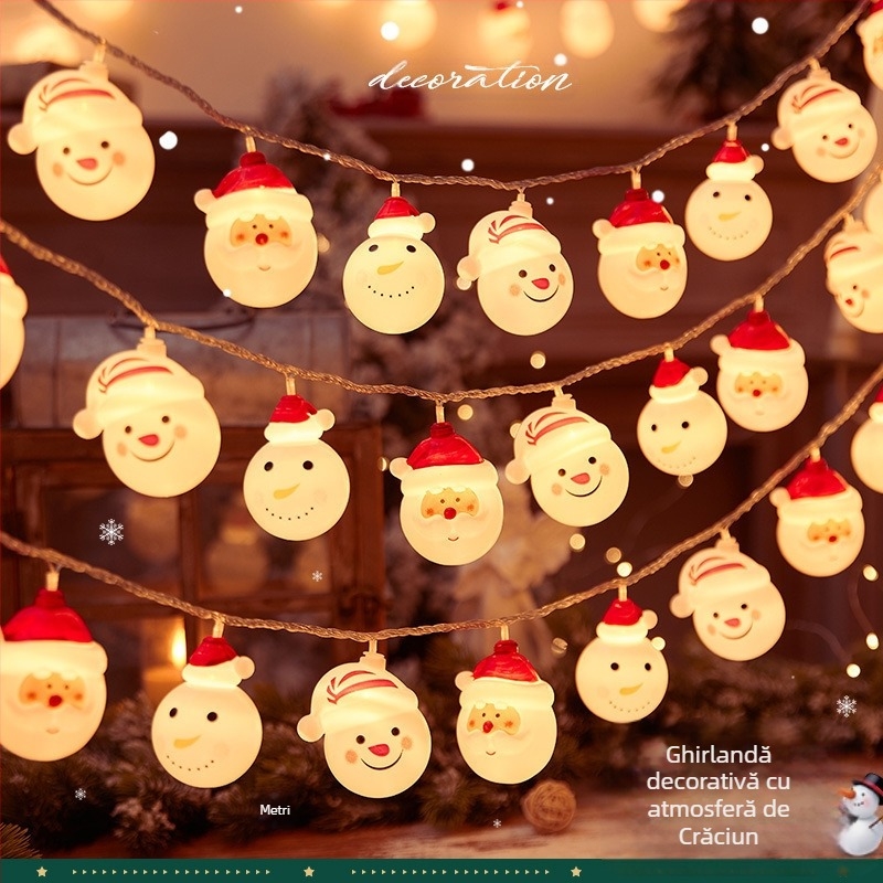 Șir de lumini LED transfrontalier pentru casă mică din lemn de Crăciun, dress up, decorare fereastră cu atmosferă festivă, șir de lumini colorate