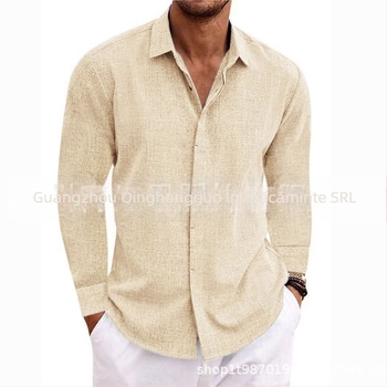 Tricou bărbați din in cu mânecă lungă, lenjerie intimă, culoare pură, bumbac și in, cămașă de mărime mare, casual, versatil, la modă, îmbrăcăminte de lucru