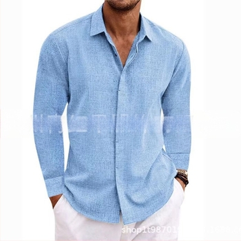 Tricou bărbați din in cu mânecă lungă, lenjerie intimă, culoare pură, bumbac și in, cămașă de mărime mare, casual, versatil, la modă, îmbrăcăminte de lucru
