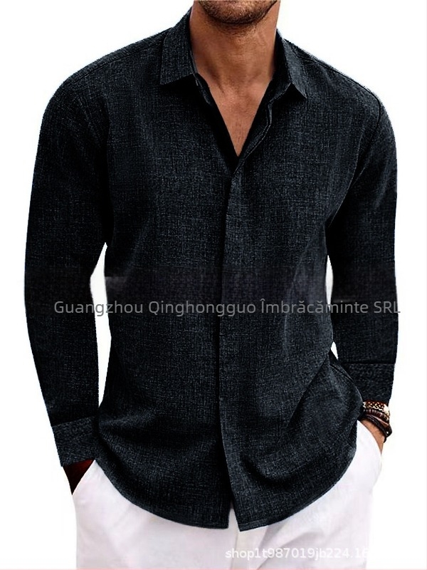 Tricou bărbați din in cu mânecă lungă, lenjerie intimă, culoare pură, bumbac și in, cămașă de mărime mare, casual, versatil, la modă, îmbrăcăminte de lucru