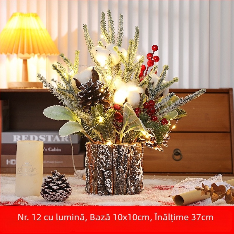 Decorațiuni de Crăciun transfrontaliere, brad, brad mic de Crăciun, decorațiuni de brad de Crăciun pentru desktop, ornamente, aranjament floral, decorațiune de Crăciun, aranjament de Crăciun