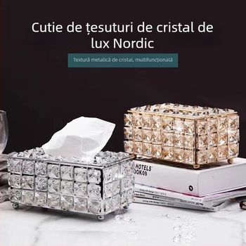 Cutie de șervețele în stil european, cristal, metalică, finisaj auriu franțuzesc, pentru living sau masă