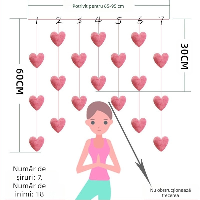 Draperii de ușă populare transfrontaliere, perdele de ușă cu tematică de dragoste, perdele despărțitoare, perdele suspendate, inimioare feminine, inimioare roz drăguțe în stil coreean
