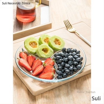 Sticlă securizată cu trei compartimente, farfurie pentru micul dejun, veselă, farfurie pentru masă, farfurie separatoare, farfurie pentru fructe de uz casnic, farfurie multifuncțională pentru farfurie