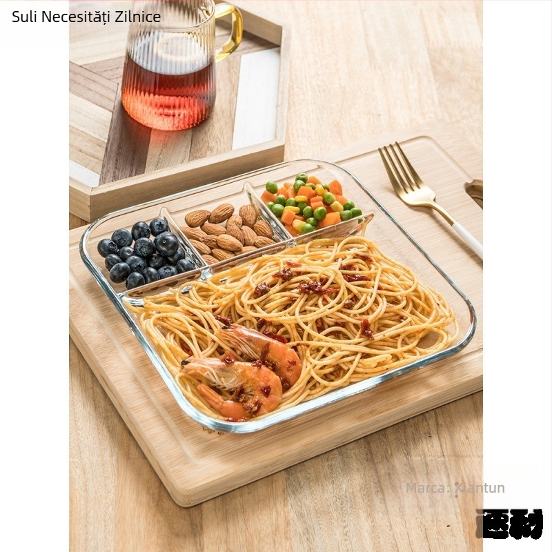 Sticlă securizată cu trei compartimente, farfurie pentru micul dejun, veselă, farfurie pentru masă, farfurie separatoare, farfurie pentru fructe de uz casnic, farfurie multifuncțională pentru farfurie