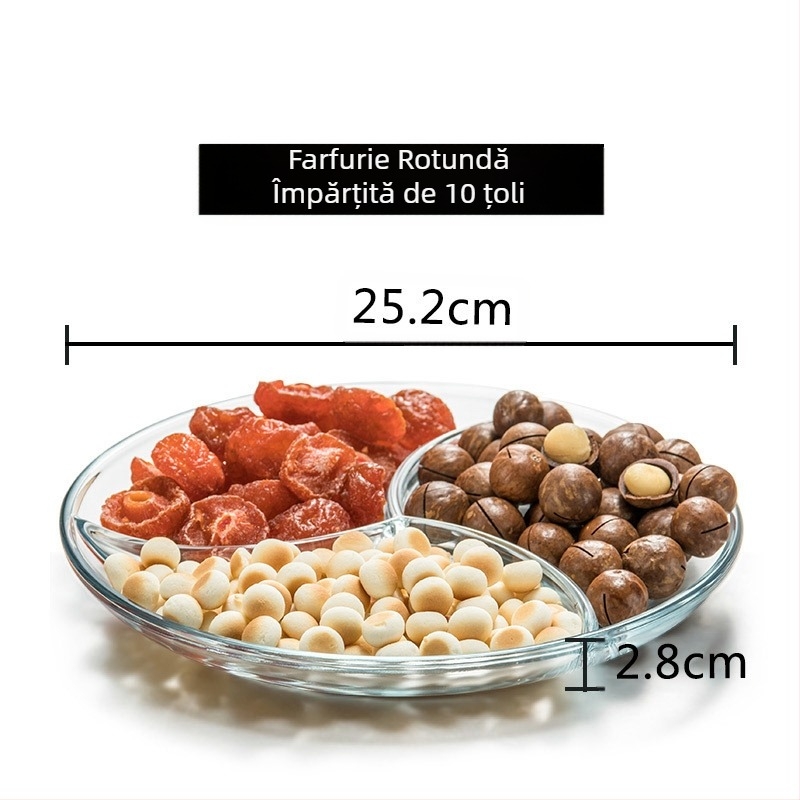 Sticlă securizată cu trei compartimente, farfurie pentru micul dejun, veselă, farfurie pentru masă, farfurie separatoare, farfurie pentru fructe de uz casnic, farfurie multifuncțională pentru farfurie