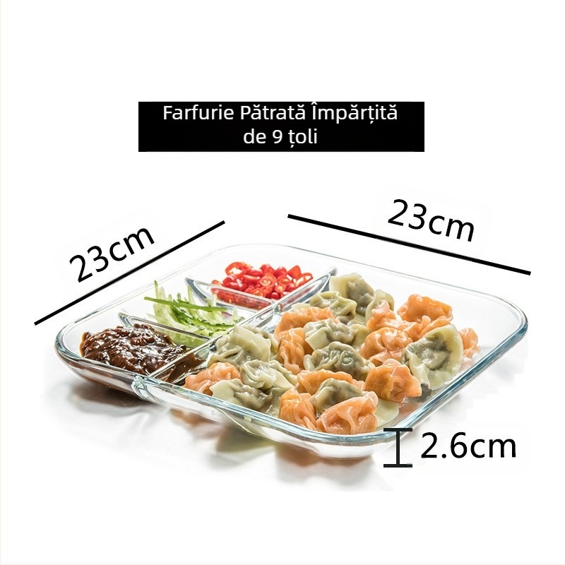 Sticlă securizată cu trei compartimente, farfurie pentru micul dejun, veselă, farfurie pentru masă, farfurie separatoare, farfurie pentru fructe de uz casnic, farfurie multifuncțională pentru farfurie
