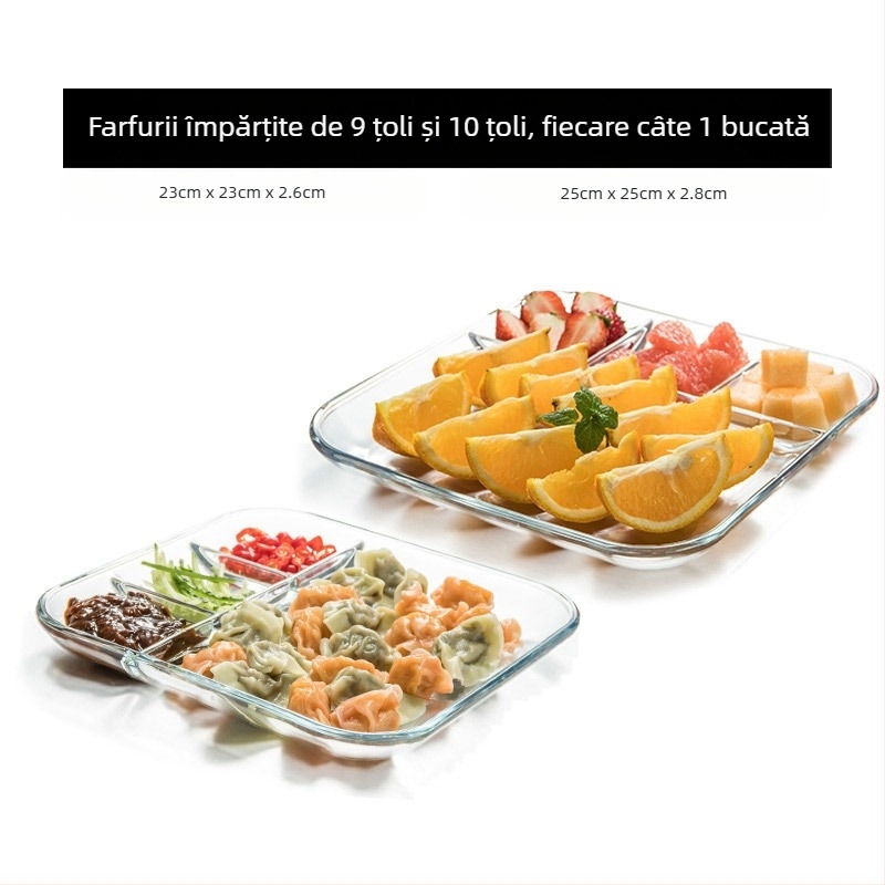 Sticlă securizată cu trei compartimente, farfurie pentru micul dejun, veselă, farfurie pentru masă, farfurie separatoare, farfurie pentru fructe de uz casnic, farfurie multifuncțională pentru farfurie