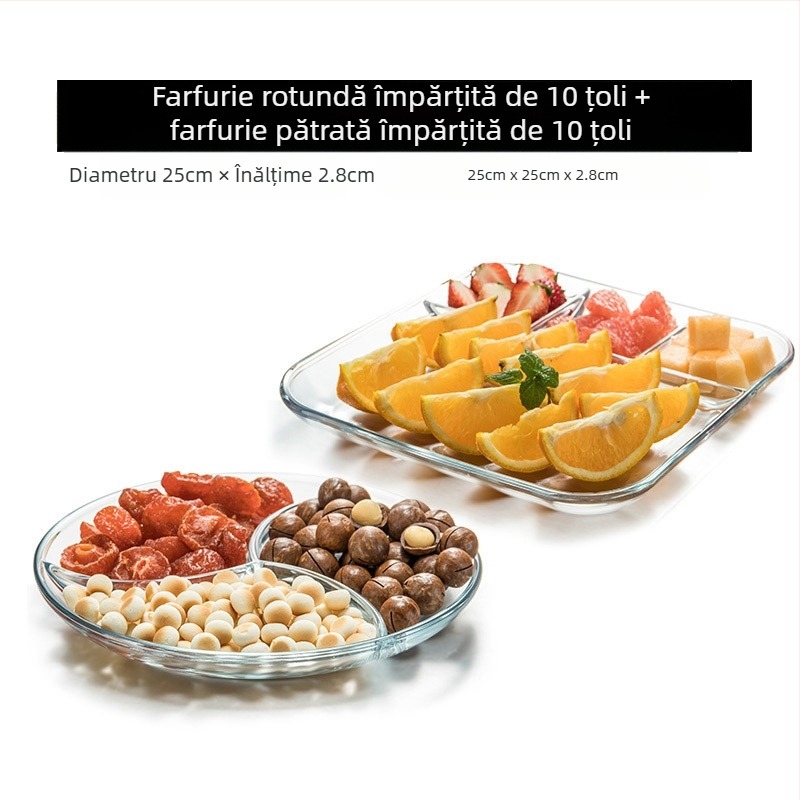 Sticlă securizată cu trei compartimente, farfurie pentru micul dejun, veselă, farfurie pentru masă, farfurie separatoare, farfurie pentru fructe de uz casnic, farfurie multifuncțională pentru farfurie
