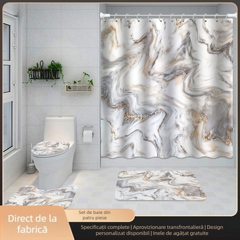 Producători care furnizează transfrontaliere perdea de duș din seria marmură, imprimare digitală 3D, perdea de duș impermeabilă din poliester