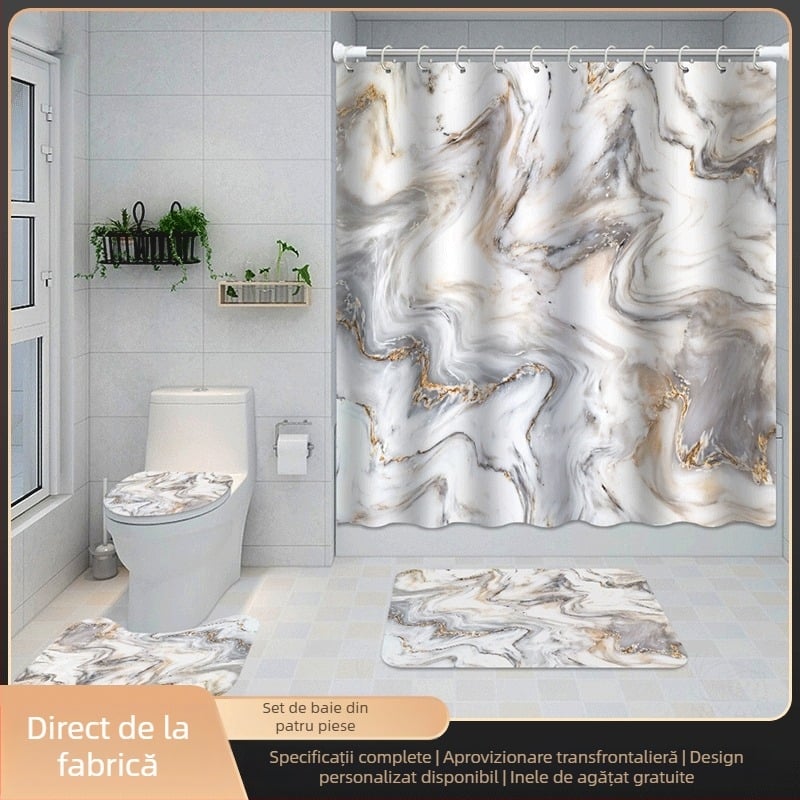 Producători care furnizează transfrontaliere perdea de duș din seria marmură, imprimare digitală 3D, perdea de duș impermeabilă din poliester