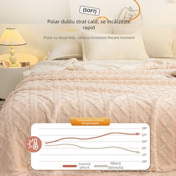 Pătură de canapea, pătură mică din catifea coral, șal de birou, pătură de somn, pătură de iarnă îngroșată cu aer condiționat pentru pat