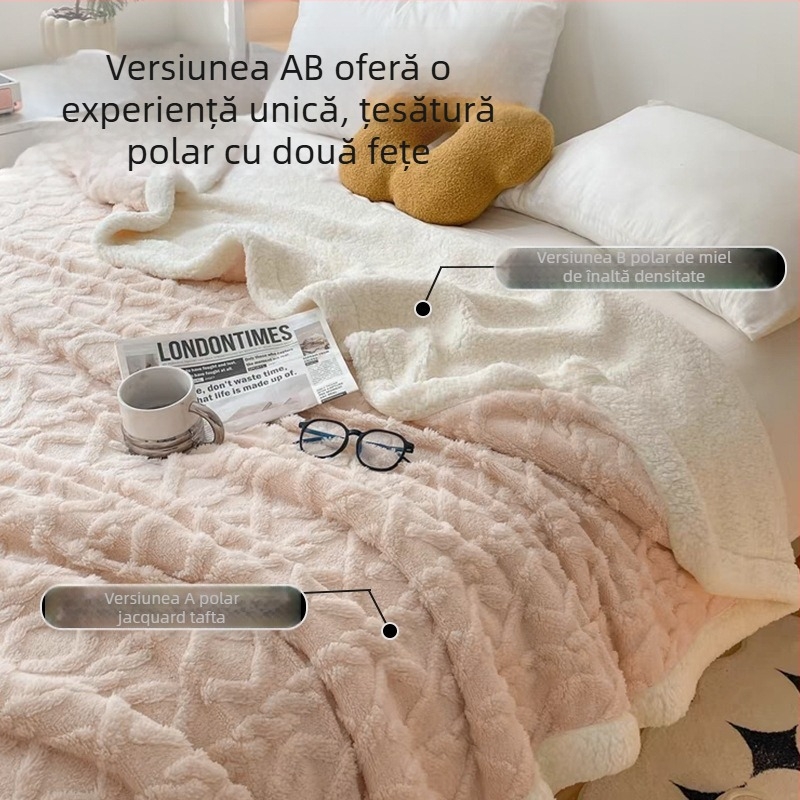 Pătură de canapea, pătură mică din catifea coral, șal de birou, pătură de somn, pătură de iarnă îngroșată cu aer condiționat pentru pat