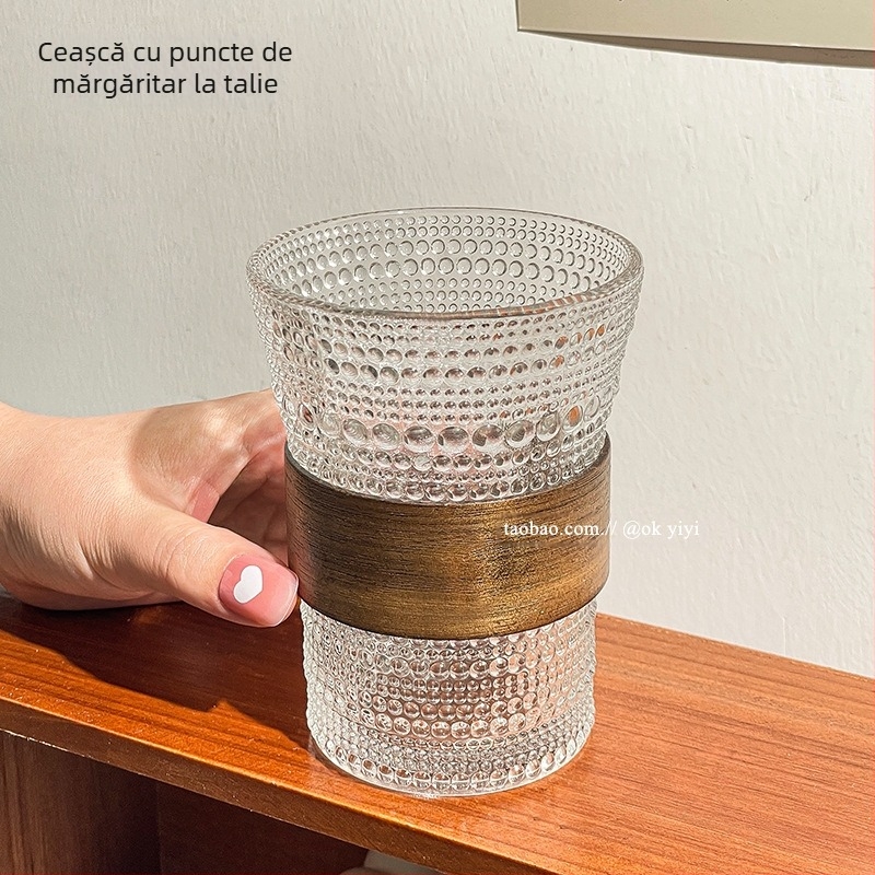 Ceașcă de cafea cu urechi suspendate, ceașcă de latte american cu gheață, ceașcă de apă din sticlă transparentă de uz casnic, ceașcă de ceai anti-opărire, aspect bun