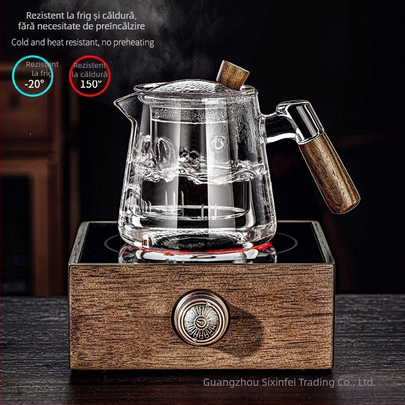 Ceainic din sticlă borosilicată, ceainic rezistent la temperaturi ridicate, mâner din lemn, ceainic cu flori, set de ceai pentru uz casnic, pentru prepararea ceaiului