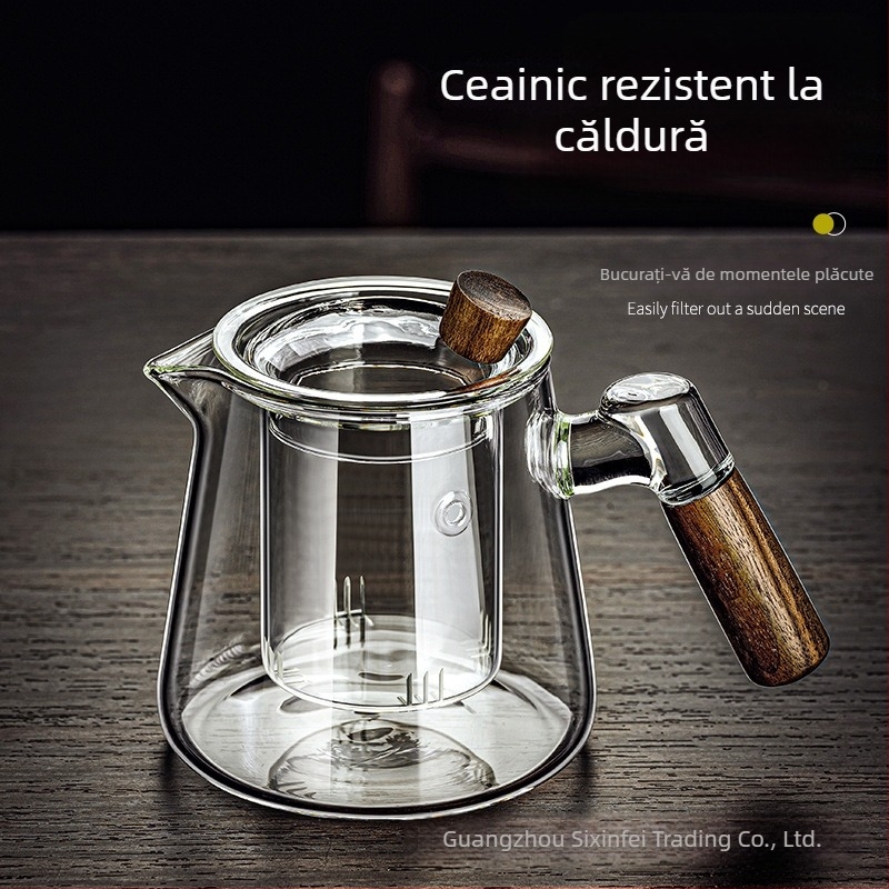 Ceainic din sticlă borosilicată, ceainic rezistent la temperaturi ridicate, mâner din lemn, ceainic cu flori, set de ceai pentru uz casnic, pentru prepararea ceaiului