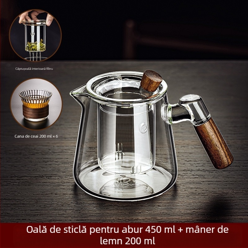Ceainic din sticlă borosilicată, ceainic rezistent la temperaturi ridicate, mâner din lemn, ceainic cu flori, set de ceai pentru uz casnic, pentru prepararea ceaiului