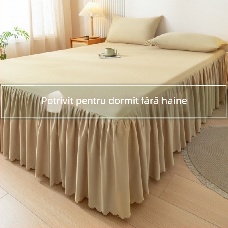 Fustă de pat în stil coreean, husă de pat dintr-o singură bucată, husă de pat, husă de protecție, husă antiderapantă, culoare solidă, cearșaf de pat, fustă de pat din trei piese, stil prințesă