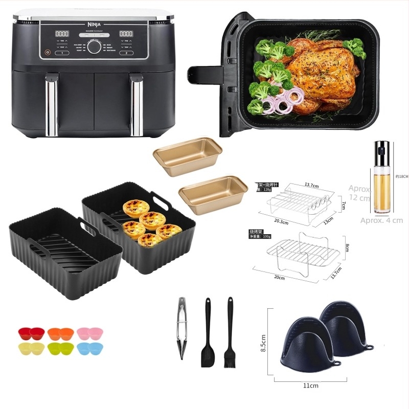 Friteuză cu aer Ninja Af180, mâner auxiliar cu 9 piese, coș de pizza, grătar de pizza, friteuză cu aer Af300